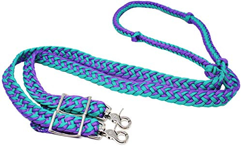 CHALLENGER Horse Knotted Roping Western Barrel Reins Nylon Braided Rein Teal 607129