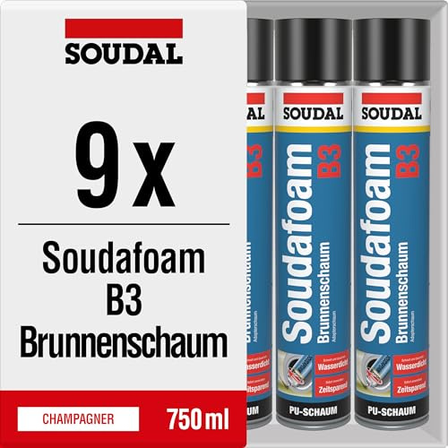 9 x Soudal Soudafoam B3, 750ml, einkomponentiger Polyurethanschaum, Brunnenschaum mit Adapter, Spar-Set (9)