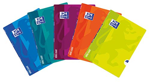 Oxford OPENFLEX Schulheft A5 Kladde 60 karierte Blätter mit Seitenrand, Schulbuch, Optik Paper 90 g, Polypropylen laminierter Umschlag, Notizbuch Set für Büro & Schule, 5 Stück-Packung, Farbenmix