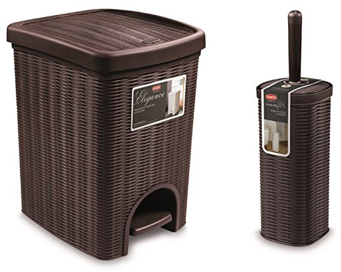 Splendido 2tlg. Bagno Set in Rattan Design: Pattumiera, Pattumiera a pedale, 20 litri e dazu gli toilette spazzola in marrone scuro