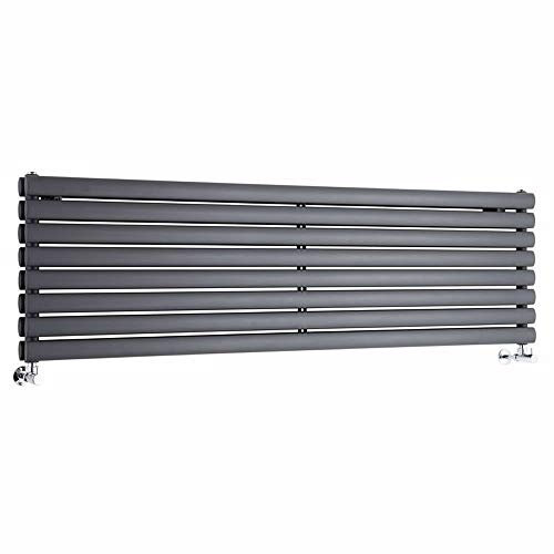 Milano Aruba Anthracite Horizontal Double Oval Panel Radiator - 472mm x 1600mm
