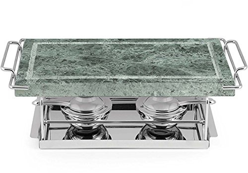 Home Pietra Ollare Rettangolare con Base, 37x19 cm, Acciaio/Verde