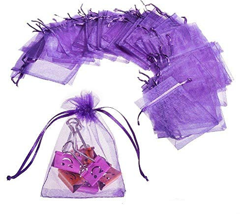 JZK 50stk 12x9cm Lila Organza Partygeschenke Säckchen Hochzeits-Konfetti Reisbeutel Süßigkeiten Tasche kleine Party Geschenktüten mit Kordelzug Schmuckbeutel, für Kindergeburtstag, Babyparty