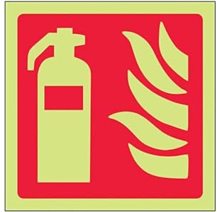 VSafety 13012AF-G Cartel con extintor, brilla en la oscuridad, plástico de 1 mm, cuadrado, 100 mm x 100 mm, rojo