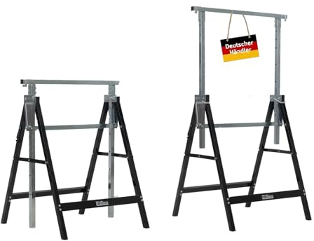 TRUTZHOLM Arbeitsbock 2er-Set, 80–130 cm, 400 kg Gesamtlast, klappbar | 7-fach höhenverstellbar, je Bock bis 200 kg, verzinkter und lackierter Stahl, 68 × 2,5 cm Auflage mit Abrutschsicherung
