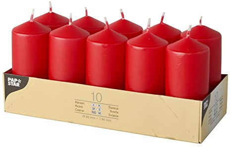 Stumpenkerzen Ø 40 mm, 90 mm rot, Papstar (17918), 10 Stück