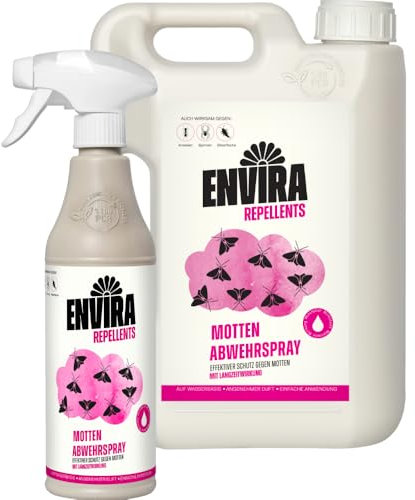Envira Motten Abwehrspray 500 ml + 2 Liter Drucksprüher - Spray mit Langzeitwirkung gegen Motten, Kleidermotten & Lebensmittelmotten - Mottenschutz für Kleiderschrank - Mittel gegen Motten