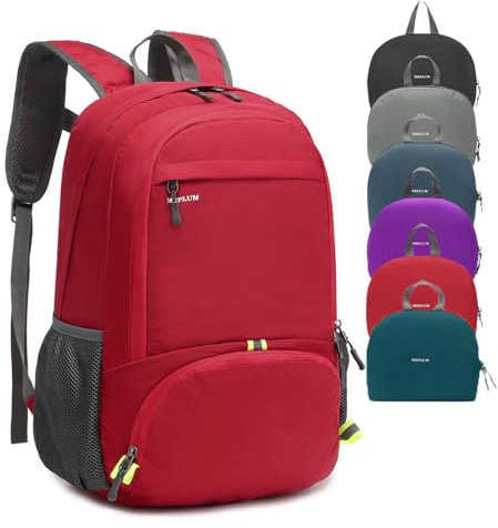 MRPLUM 30L Ultraleicht Faltbarer Reiserucksack Wanderrucksack Tagesrucksack Wandern Daypack Outdoor Sport Rucksack für Männer Frauen (Rot)