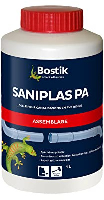 Bostik Colle Gel PVC Saniplas PA - Pot de 1l | Assemblage Tubes et Raccords PVC Rigide non plasifiés - Tous réseaux - Compatible Eau Potable - Incolore