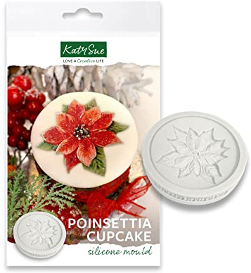 Katy Sue Poinsettia Silicone Cupcake Topper Mould for Christmas Cake Decorating & Craft. Use with Fondant, Sugar Paste & Clay. Poinsettia is 60 Millimetres Diameter from Katy Sue Christmas Moulds