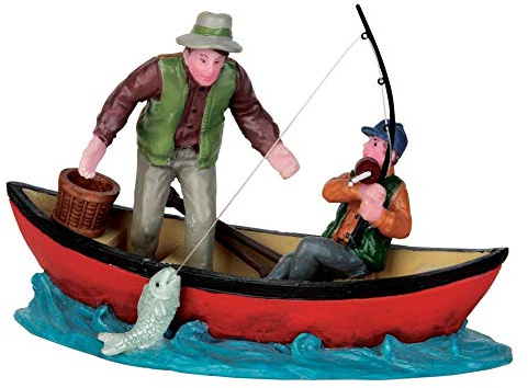 Lemax - Canoe Catch - Fisherman in The Boat - Polyresin - Figures & Accessories for Your Own Little Christmas World