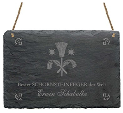 Schiefertafel « BESTER SCHORNSTEINFEGER DER WELT » Mit persönlichem Namen - Schild mit Zunftzeichen - Türschild Namensschild Kehrer Kaminkehrer