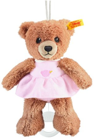 Steiff Schlaf-gut Bär Spieluhr - 20 cm - Teddybär mit Kleid - Kuscheltier für Babys - weich & waschbar - beige / rosa (239540), Medium