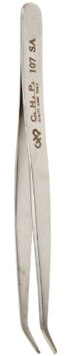 Hakko CHP 107-SA Stainless Steel Non-Magnetic Tweezers for Handling Chip and SMD Components, 1.5mm Flat Tips, 45 Degree, 4-3/4 Length