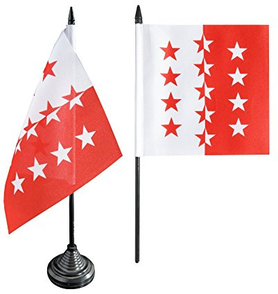 Flaggenfritze Tischflagge Schweiz Kanton Wallis 12 x 12 cm, wallisische Flagge, reißfestes Polyester, farbintensiver Siebdruck, kleine Fahne mit Kunststoff-Sockel