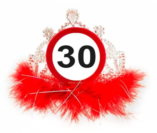 Folat Diadem mit Feder - Motiv: Verkehrsschild - für 30. Geburtstag