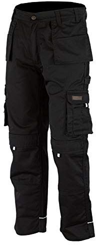 WrightFits Men Pro-11 Work Trousers Black - Heavy Duty Safety Combat Cargo Pant - Multi Pockets & Knee Pad Pockets - Triple Stitched -Durable Work wear (36W X 33L, Black)