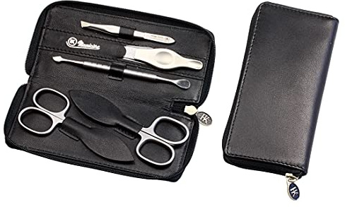 HK Manicure by Hans Kniebes - 5-tlg. Maniküre-Set - Nagelschere, Hautschere, Pinzette, Feile, Hautdrücker/-messer - schwarz