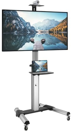 Mount-It! Mobile TV Stand for Flat Screen Televisions, Height Adjustable Rolling TV Cart for 32, 40, 50, 55, 60, 65 and 70 Inch Screens, 110 Pound Capacity