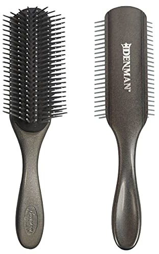 Denman Curly Hair Brush D4 (Silver) 9 Row Styling Brush for Styling, Smoothing Longer Hair and Defining Curls - For Women and Men