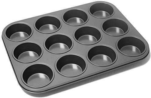 Prochef Teflon Non-Stick Premium Coated 12 Cup Muffin Tray - Length 35cm x Width 27cm, Black