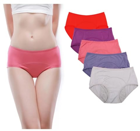 YOYI FASHION Bamboo Viscose Brief Menstrual Leakproof Panties US Size M/6, Red,Purple,Gray,Denim Blue,Elegance red