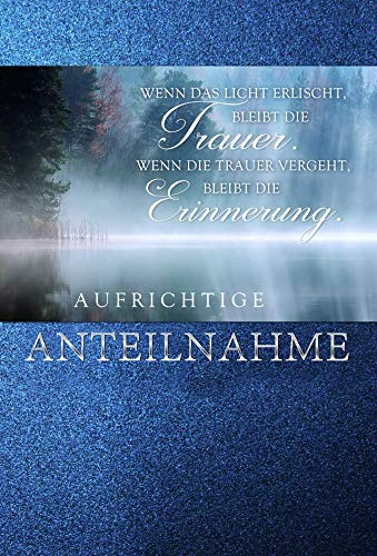 KE - Hochwertige Trauerkarte, Beileidskarte mit aufwendiger Verarbeitung, DIN A6 Klappkarte inkl. Umschlag, Kondolenz und Anteilnahme, Karte in Folie - Motiv: See III