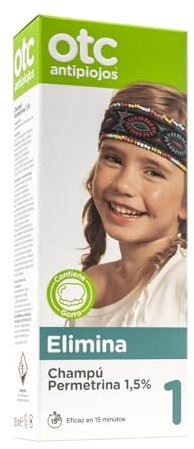 OTC Antipiojos Champú Permetrina 1,5%, Elimina los Piojos y Liendres en 15 Minutos de Manera Efectiva, Incluye Gorro, Apto a partir de 2 Años, 125 ml