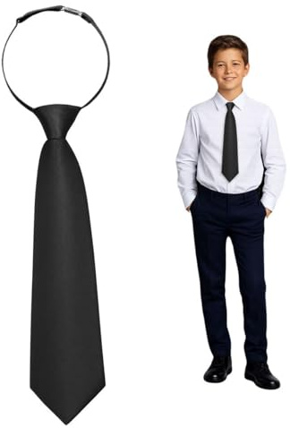 Soul-Cats Jungen Krawatte 34 cm vorgebunden Seiden Look Hochzeit Kommunion Jugendweihe, Farbe: Schwarz