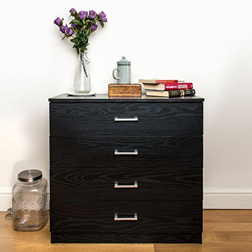 Home Treats Black Chest of Drawers Bedroom Furniture I 4 Drawer Chest of Drawers I Anti Bowing Drawer Support I Clothes Organiser for Any Room I Easy to Assemble