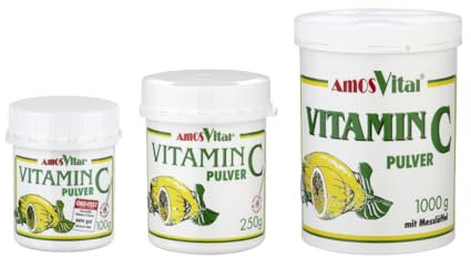 AMOSVITAL Vitamin C Pulver 100g, 100% reine Ascorbinsäure, für den täglichen Gebrauch, in der Dose