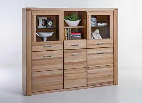 Massivmoebelversand Highboard XXL Fronten Kernbuche massiv geölt, Korpus Teilmassiv