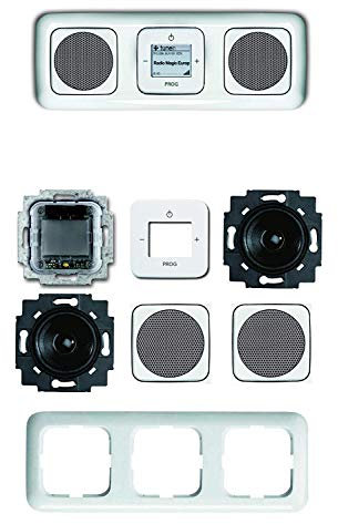 Busch-Jaeger (Original) Unterputz UP WLAN iNet Internetradio 8216 U (8216U) alpinweiß Komplett-Set Reflex SI // Radioeinheit + 2 Lautsprecher + 2 Lautsprecher Abdeckungen + 3-fach Rahmen