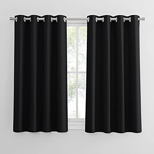 PONY DANCE Vorhang Schwarz Blickdicht Gardienen 2-Set H 137 x B 132 CM Verdunklungsvorhänge für Schlafzimmer Blickdichte Gardinen Kurz Thermovorhang mit Ösen | 2er Set, H137 x B132 cm, Schwarz, Blickdicht, Thermovorhang Hitzeschutz, Sichtschutz, UV-Schutz, für Schlafzimmer