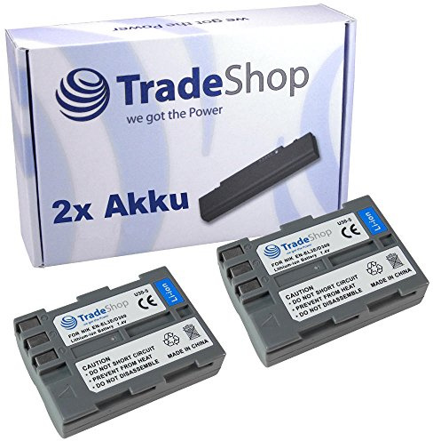 2 x Trade-Shop kamera Li-Ion batteri 2 000 mAh för Nikon D80 D80s D90 D200 D200s D300 D700 D900 D-80 D-80s D-90 D-200s D-300 D-700 D-900 ersätter Nikon EN-EL3 EN-EL3e EN-EL-3 EN-EL-3e ENEL-3 ENEL-3e