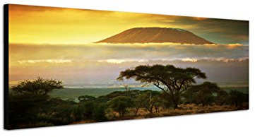 Augenblicke Wandbilder Keilrahmenbild Wandbild 150x50cm Afrika Kilimandscharo Sonnenuntergang Natur