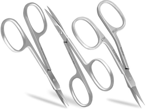 Maniküre-Schere Nagel-Hautschere Set 9 cm Gebogen 3-er Set Edelstahl Nagelhautscheren Nagelscheren für Nagelreste