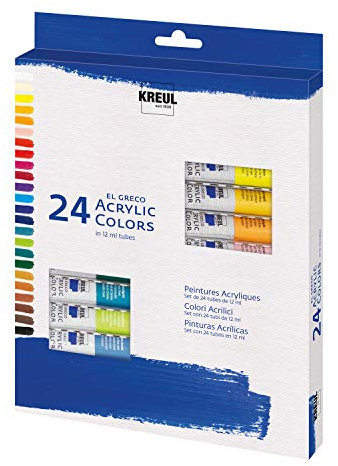 KREUL 28253 - El Greco Acrylfarben, 24 x 12 ml, glänzende, hochpigmentierte Acrylfarbe in Studienqualität, buttrig vermalbar, für pastose Malerei