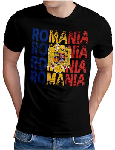 OM3® Romania T-shirt | Män | Rumänien lagtröja flagga fotboll EM fanshirt II vintage | S – 5XL, svart, L