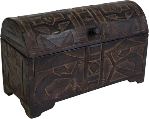 GURU SHOP Halvrund snidad balsaträ, kista i 3 storlekar, storlek: 29 x 41 x 25 cm, kista, lådor, resväskor