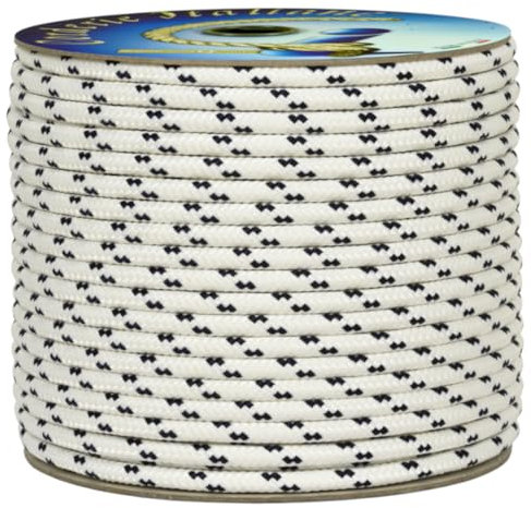 Corderie Italiane 006006008 Treccia mare multiuso giardino e fai da te, stabilizzato ai raggi U.V. resistente a intemperie e agenti atmosferici, 4 mm, 100 mt, colore bianco con spia blu