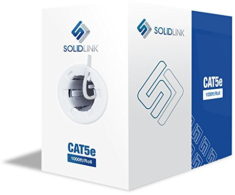 SolidLink CAT5e Ethernet Cable 1000ft – 24AWG Solid CCA UTP Unshielded CAT 5e, High Speed Lan Network, RJ45 Cable, Easy Pull Box Ethernet Cord (White)