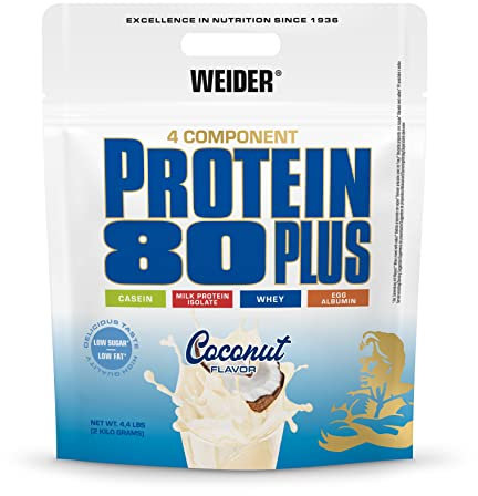 Weider - Protein 80 Plus - 4-Komponenten Protein Pulver - Hoher Proteingehalt mit 80% Eiweiß - Cremige Shakes mit Calcium & Vitamin B6 - 2kg - Kokos