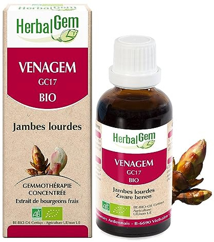 HERBALGEM, Venagem, Complexe de Gemmothérapie Concentrée BIO, Aide à soulager les jambes lourdes, 30 ML