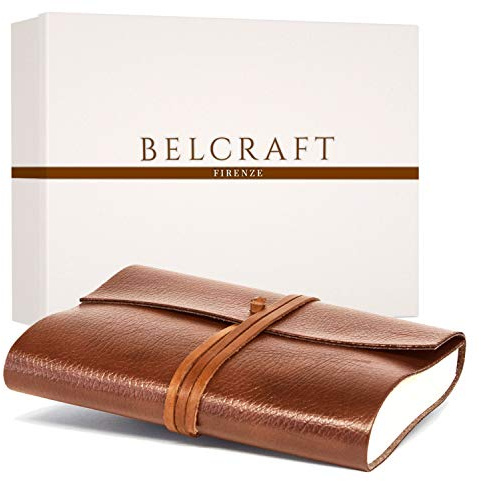 Belcraft Tivoli A5 Journal Intime/Carnet de Notes en cuir recyclé de fabrication artisanale Italienne, Cadeau Spécial, Journal de Voyage, Notebook A5 (15x21 cm) Brun Clair