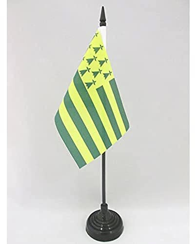 AZ FLAG Drapeau de Table Bretagne Melen Ha Gwer 15x10 cm Socle Plastique | Usage intérieur Drapeau de bureau breton finition cousue et bords renforcés avec mât en plastique et socle en plastique