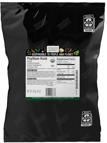 Frontier Co-op Organic Whole Psyllium Husk, Fiber for Baking, Psyllium Nutritional Supplement for Digestion, Kosher | 16 Ounce (Pack of 1)
