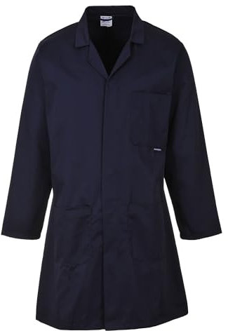 Portwest 2852 Standard Lab Coat Kingsmill Polycotton Professional Protective Workwear Concealed Stud 3 Pocket Storage Durable Comfortable Non-Shrinking, Navy, M
