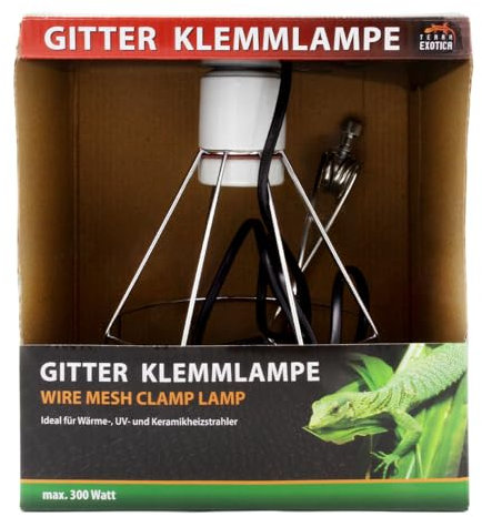 Terra Exotica Wire Mesh Clamp Lamp – Gitter-Klemmlampe mit E27 Porzellanfassung | Flexible Klemmlampe für Aquarium, Terrarium & Pflanzen | ideal für Osram Ultra Vitalux