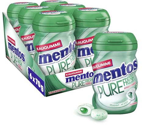 Mentos Kaugummi Pure Fresh Spearmint, 6 Boxen zuckerfreie Chewing Gum Dragees mit Spearmint-Geschmack & flüssiger Füllung, Multipack (6 x 35 Stück)